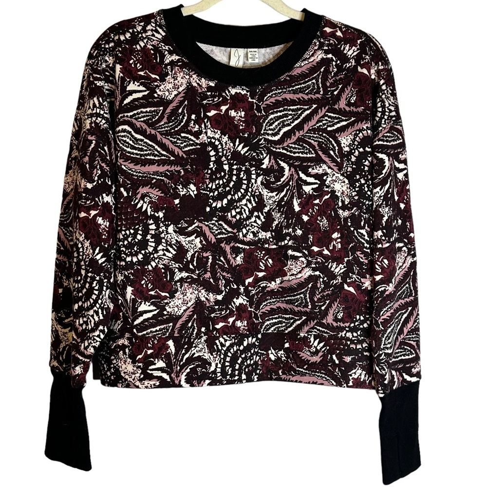 Joie Burgundy Caleigh Floral Paisley Sweatshirt #124891 100% Cotton Medium NWT‎